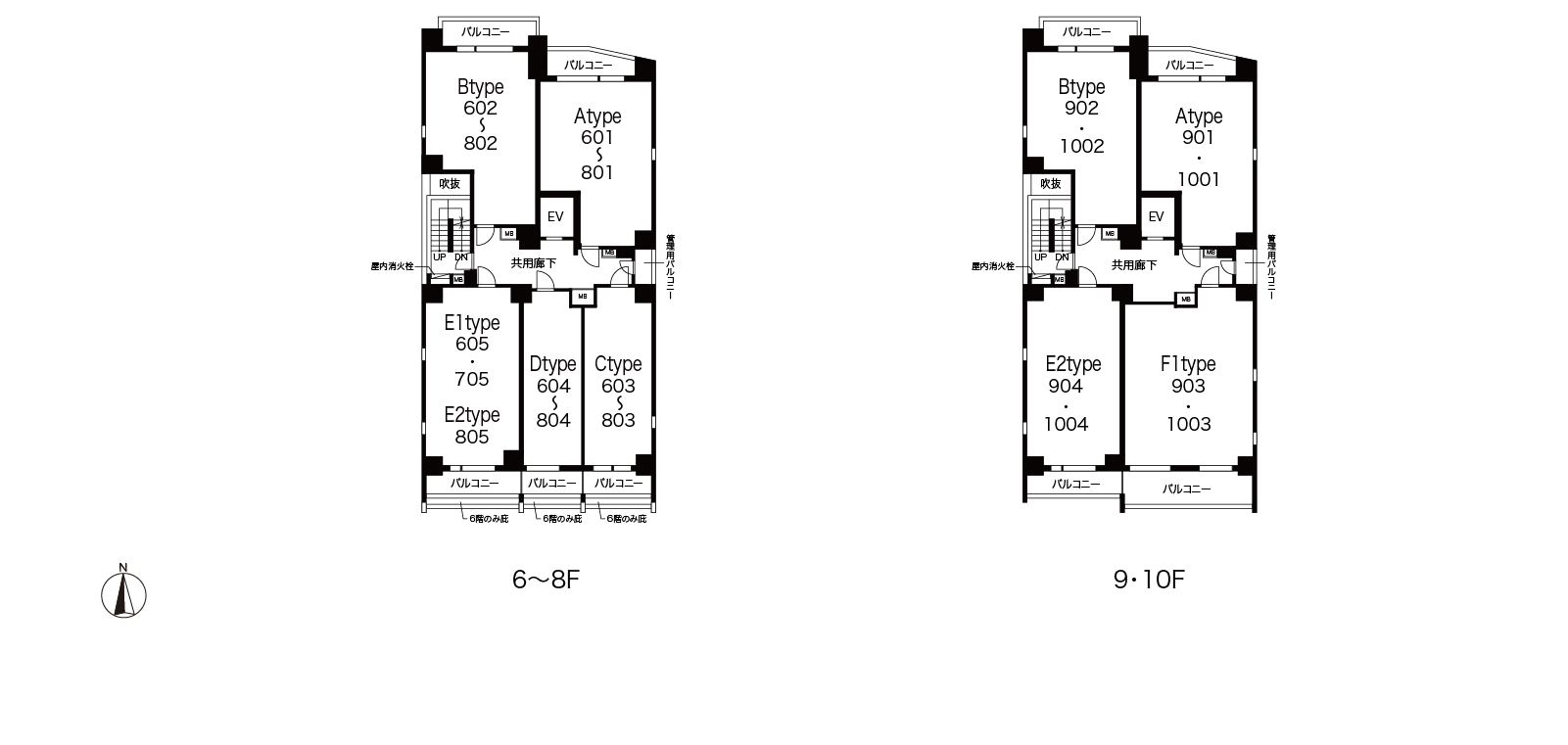 6〜10階平面図