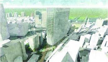 京急川崎駅西口市街地再開発事業鳥瞰図