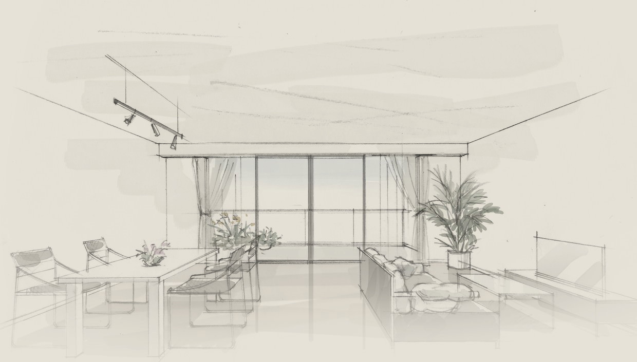 天井まで広がるすっきりとした住空間のイメージイラスト